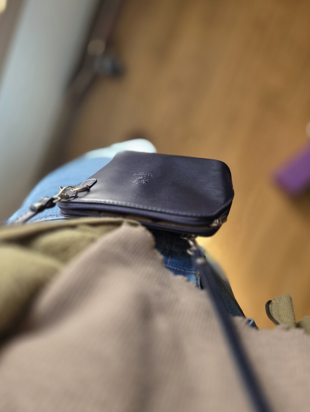 BlueNavy Italian Leather Crossbody Pouch - Minimal Carry